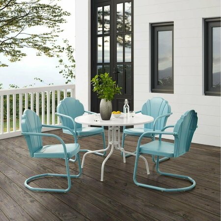 CLAUSTRO Outdoor Dining Set, Pastel Blue Satin & White Satin - Dining Table & 4 Chairs - 5 Piece CL3042793